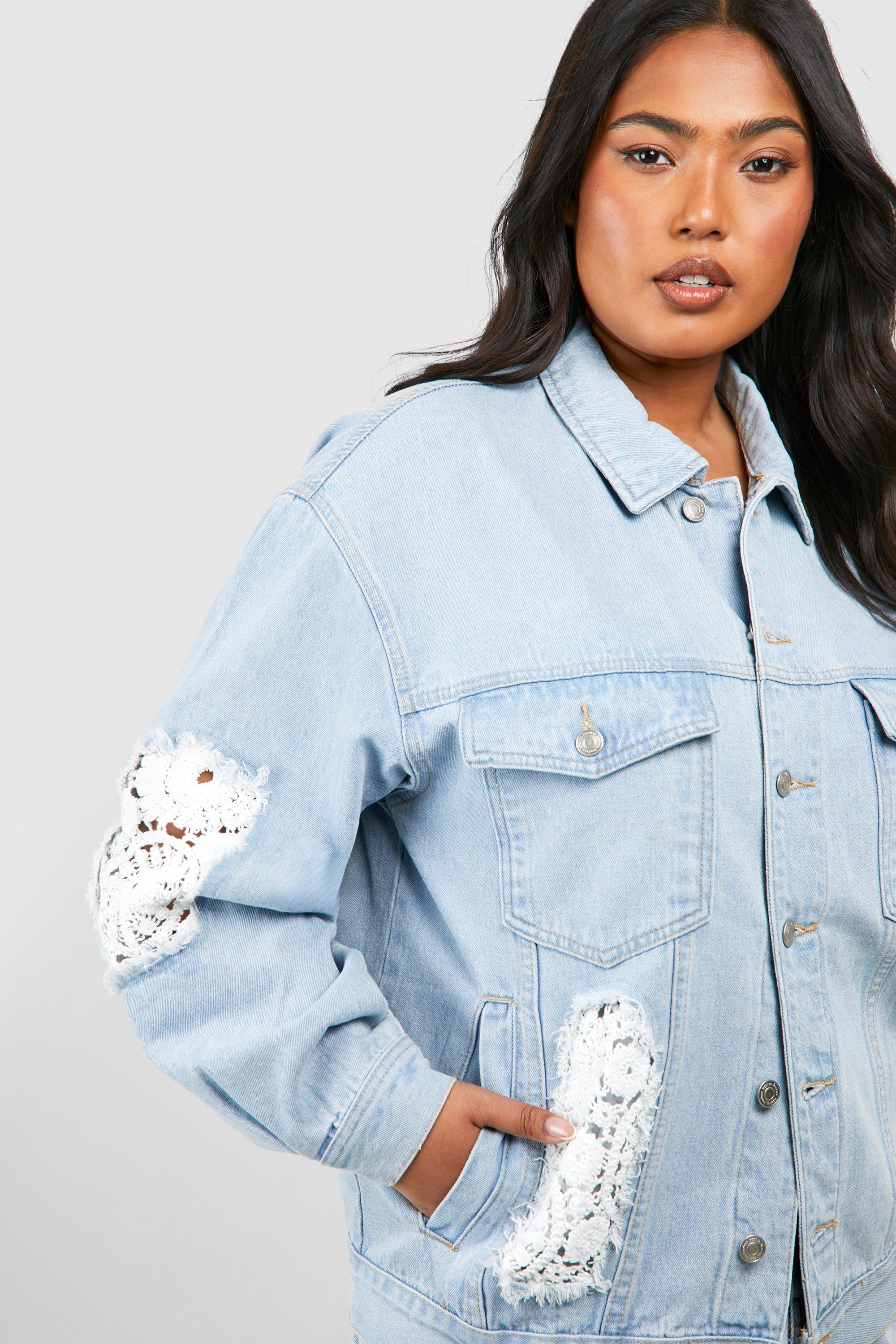 Plus Crochet Mix Oversized Denim Jacket boohoo DK